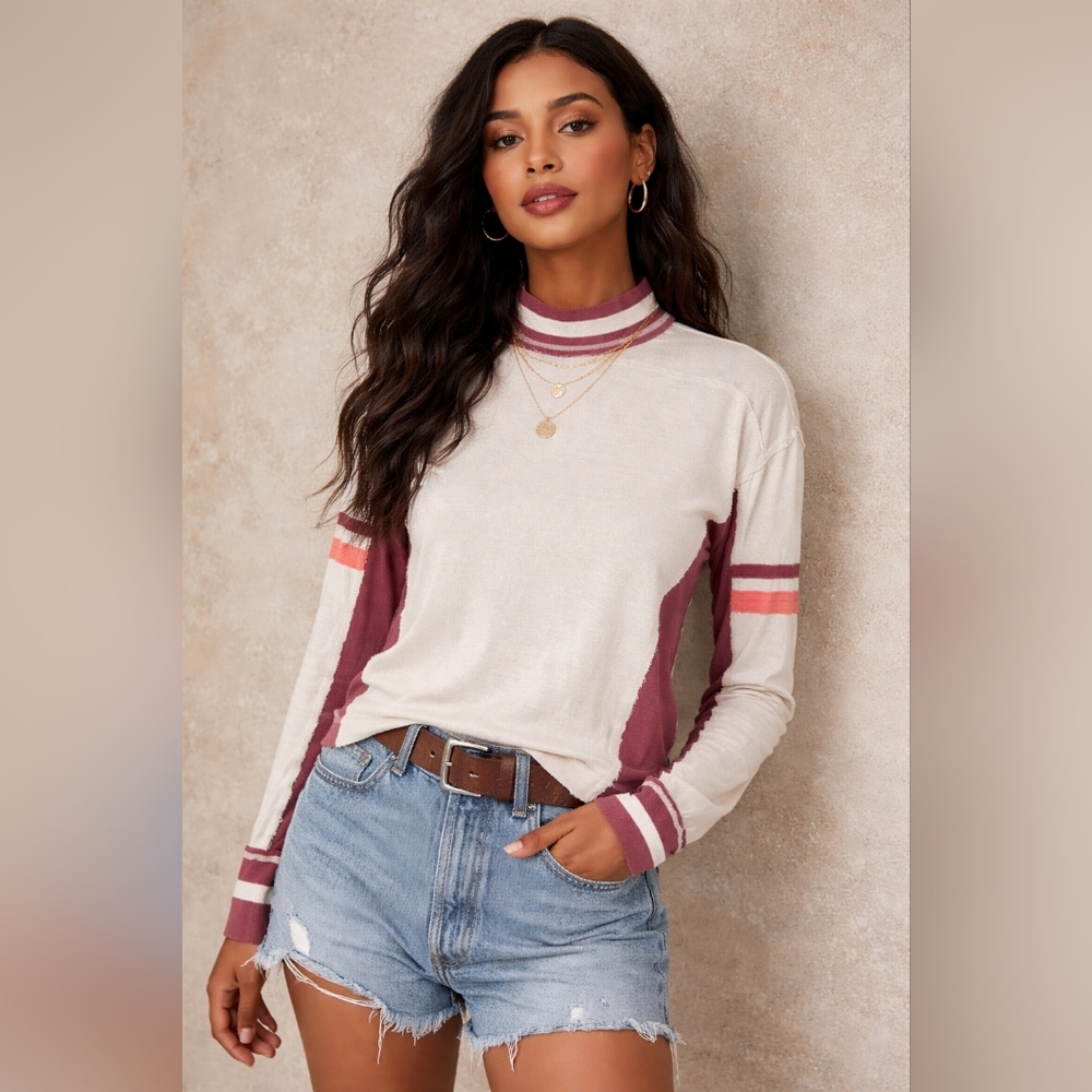 Free People We The Free Full Speed Tee High Neck Long Sleeve Size XS